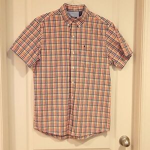 2 for $12. Izod button down shirt. Men's Size M, orange check pattern. EUC